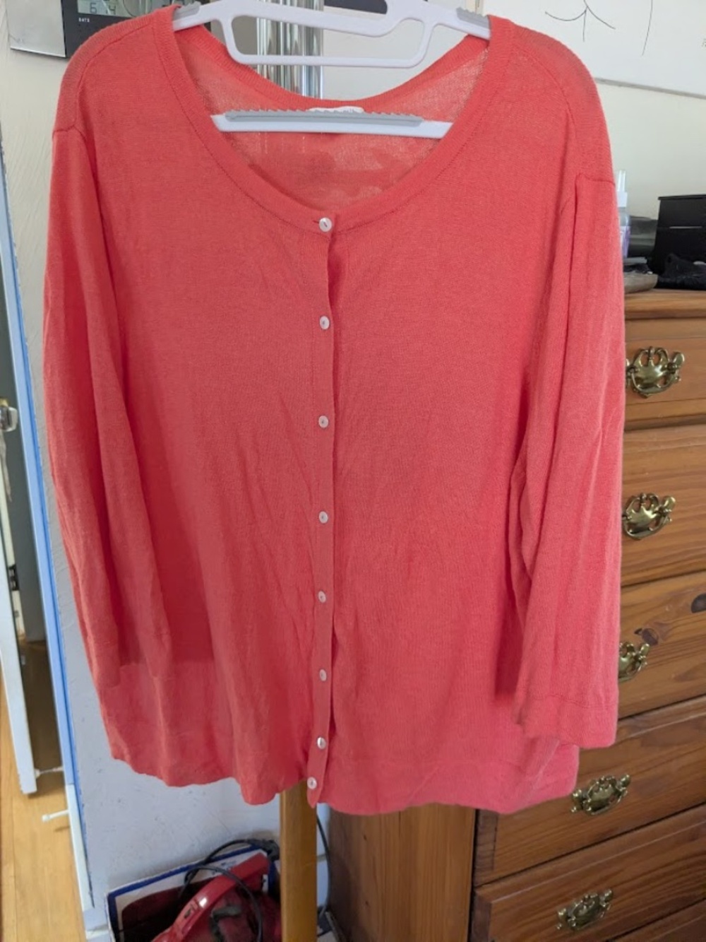 J.Jill Linen Blend Button Front Cardigan, Coral, Women's Plus Size 2x